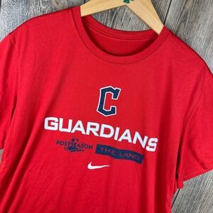 Nike Cleveland Guardians MLB 2022 Postseason The Land Red Dri-FIT T-Shirt Mens M